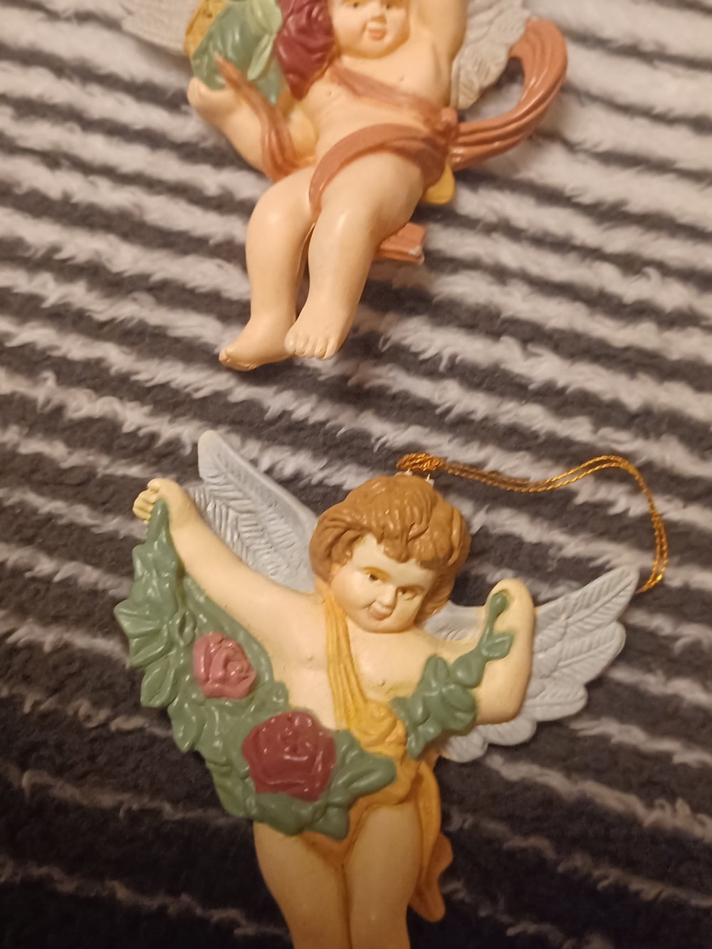 Angel Cherub Holiday Hanging Ornament - Cream and Green